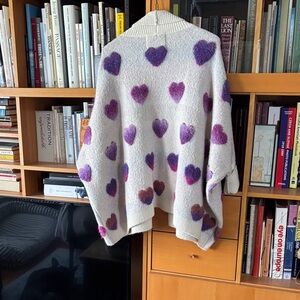 Anthropologie Cream Sweater with Purple Heart Design